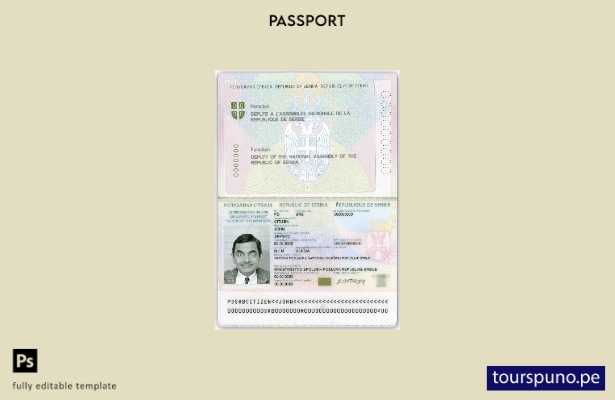 listo para imprimir la plantilla de pasaporte diplomático de Serbia ()